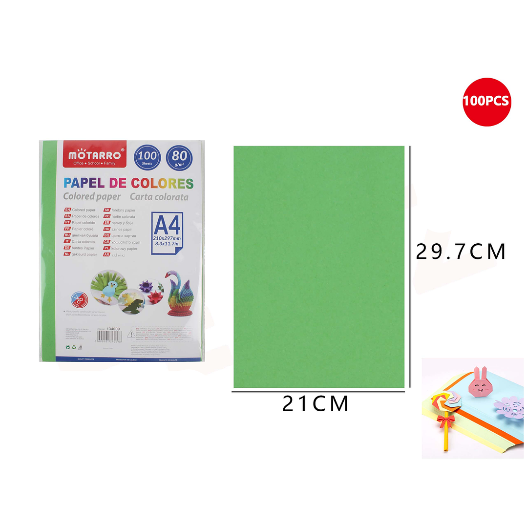 Papel de Colores Verde Oscuro 100 Hojas A4 80G 1
