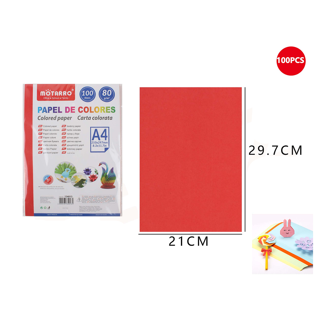 Papel de Colores Rojo 100 Hojas A4 80G 1