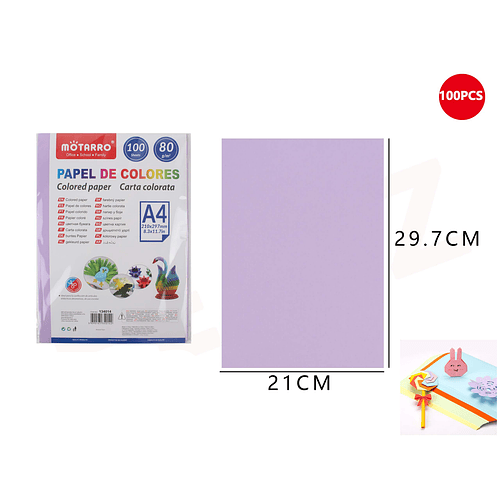 Papel de Colores Lila 100 Hojas A4 80G