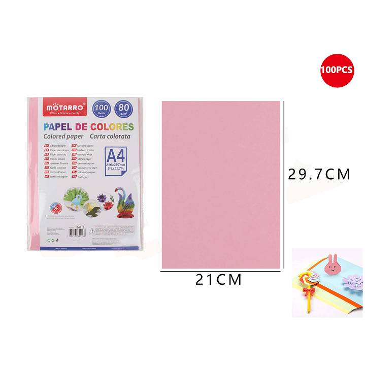 Papel de Colores Rosado 100 Hojas A4 80G 1