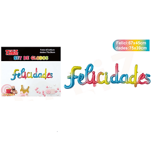 Set Globos Frase Felicidades Multicolor Cursiva