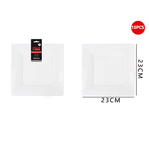 Plato Plástico Cuadrado Blanco 23cm