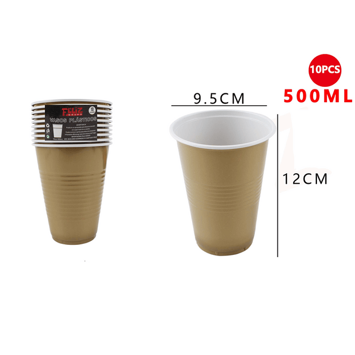 Vaso Plástico Dorado 500ML 10pcs 1