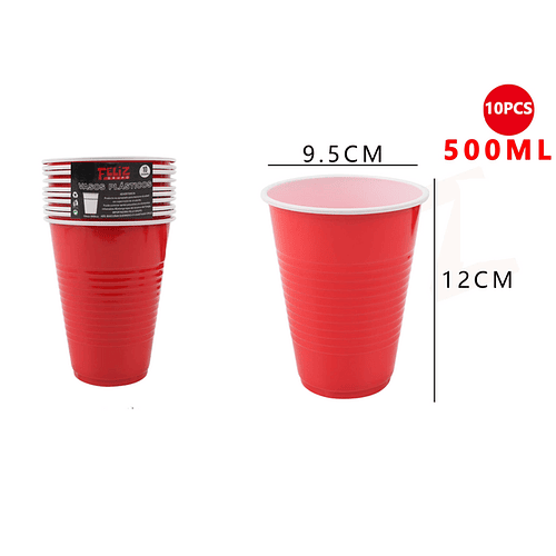 Vaso Plástico Rojo 500ML 10pcs