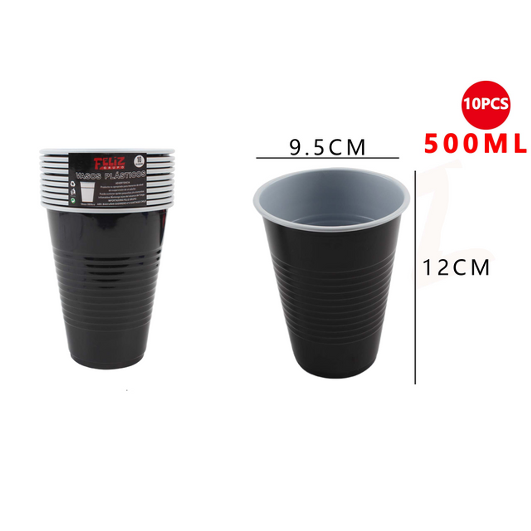 Vaso Plastico Negro 450Ml 10Pcs 1