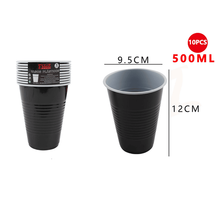 Vaso Plastico Negro 450Ml 10Pcs 1