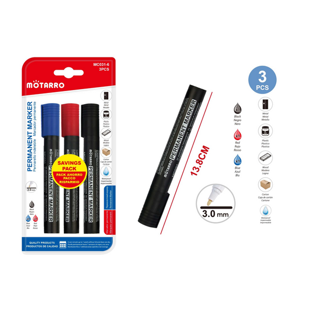 Plumones Permanentes 3 colores 3,0mm 3pcs 1