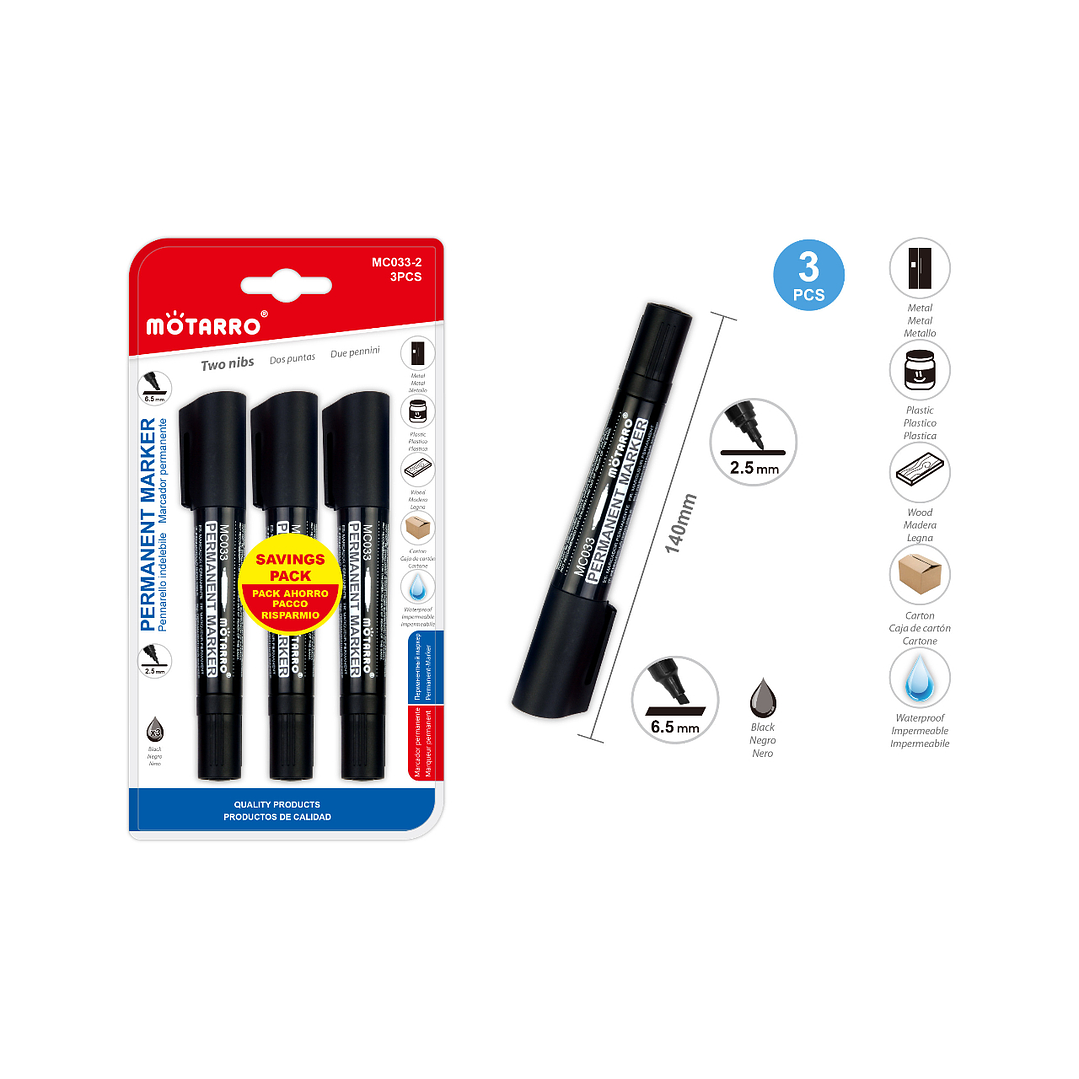 Marcador Permanente Negro doble punta 3 pcs 1