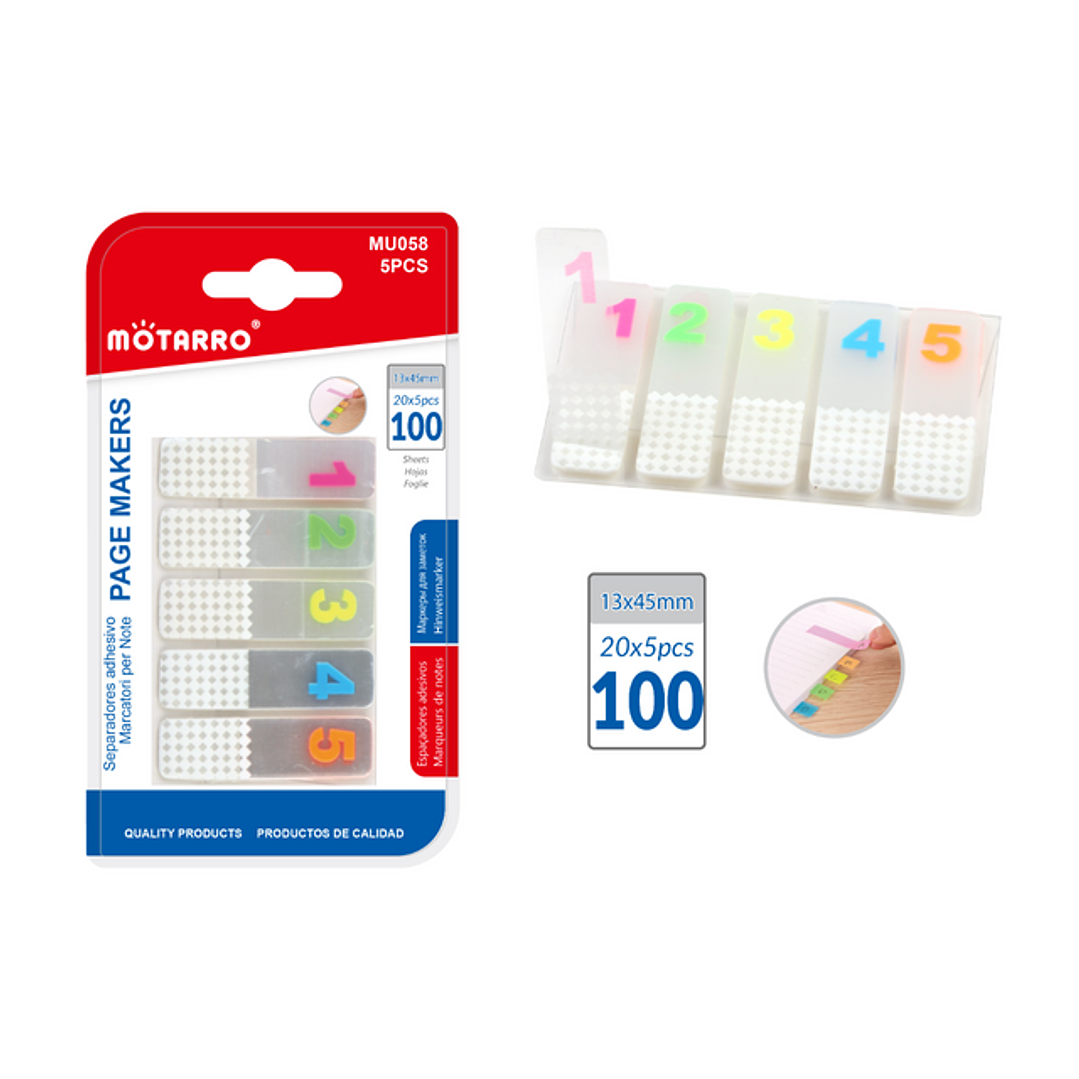 Separador adhesivo Transparente con Números 100 u 1