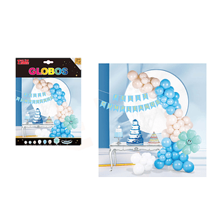 Set Globos Feliz Cumpleaños colores con guirnalda Celeste