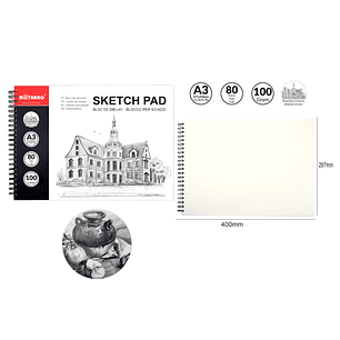 Block de Dibujo A3 – 29.7×42 cm, 80 Hojas • Bocetos y Arte