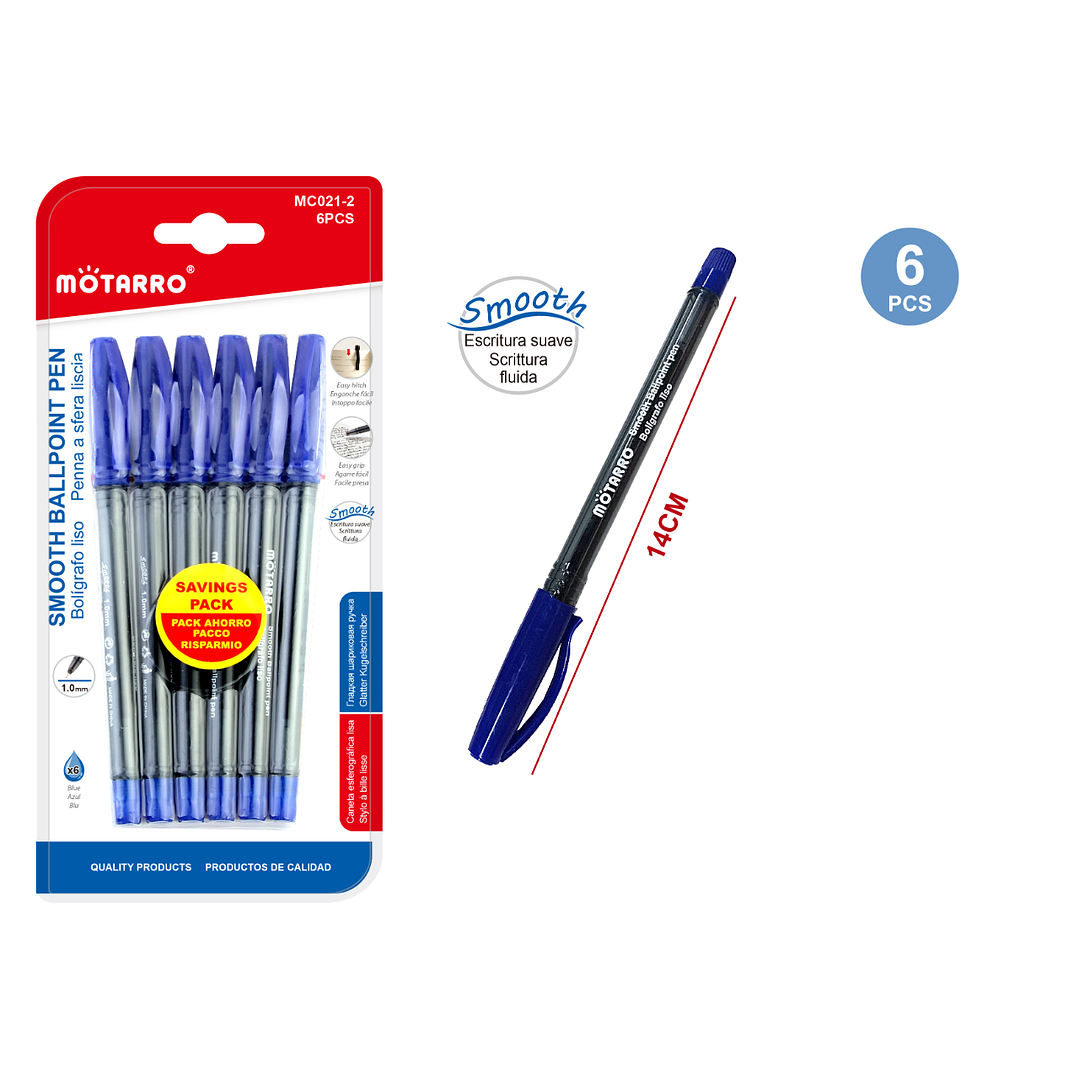 Lápiz Pasta Liso Azul 6 pcs 1