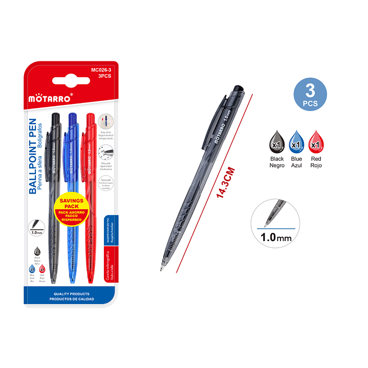 Set Tricolor Lápiz Pasta 14.3cm 3pcs 1