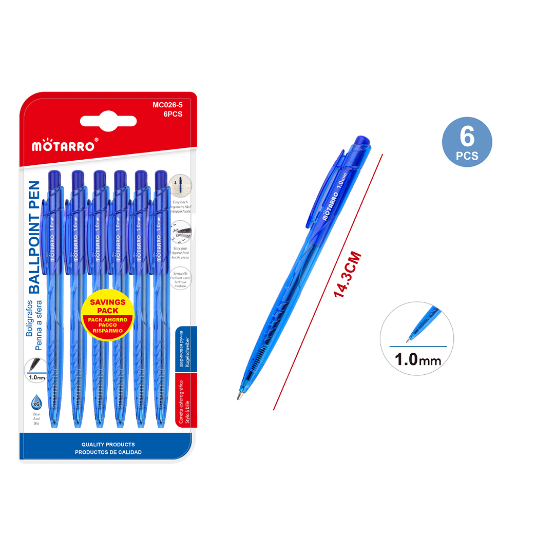 Lápiz Pasta Azul 1.0 mm 6 pcs 1