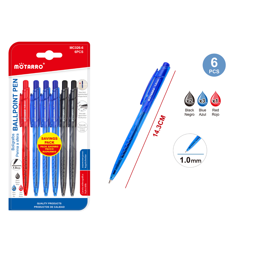 Lápiz Pasta Tricolor De 1,0 mm 6 pcs 1