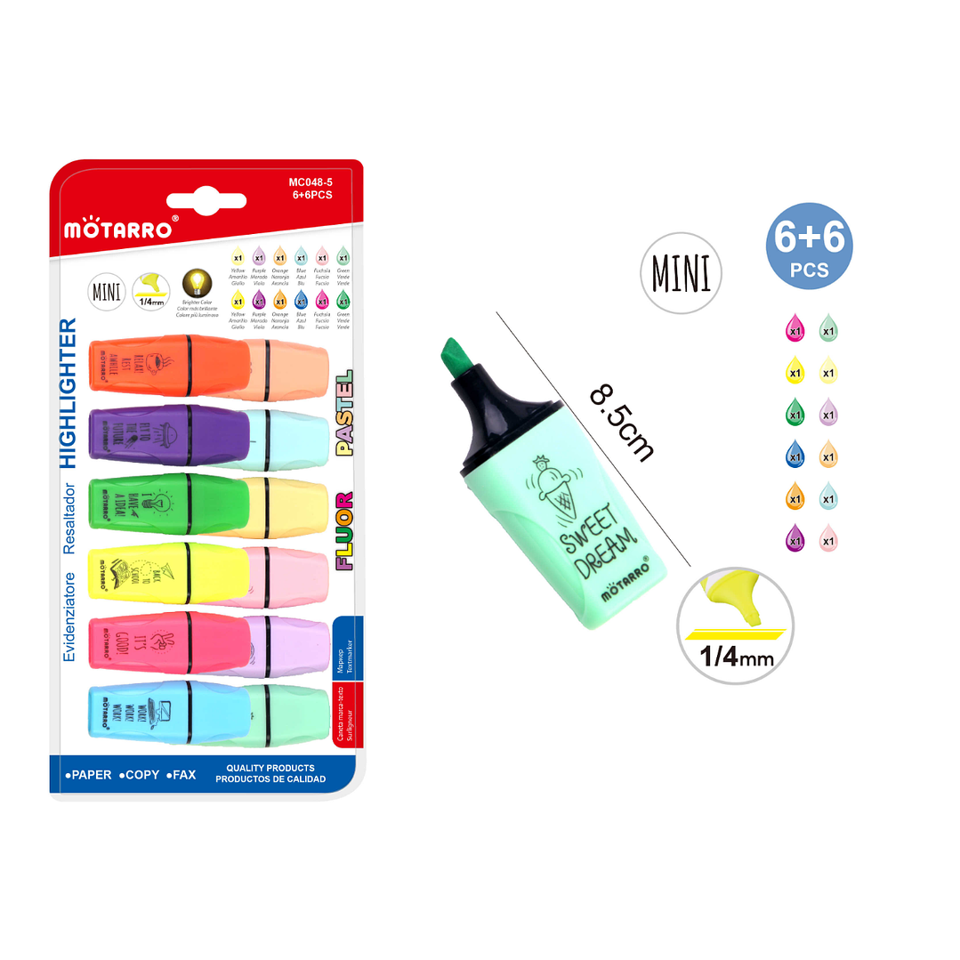 Set destacadores Mini Pastel + Flúor 12 Pcs 1