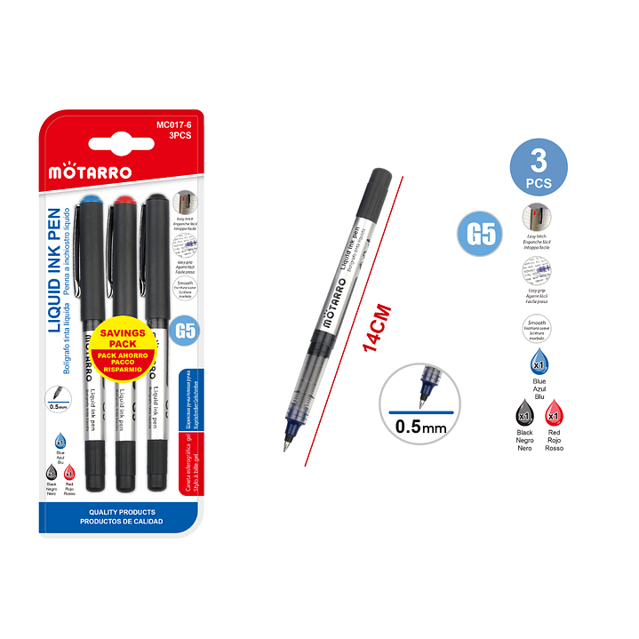 Bolígrafo Tinta Líquida 14cm 3pcs 1