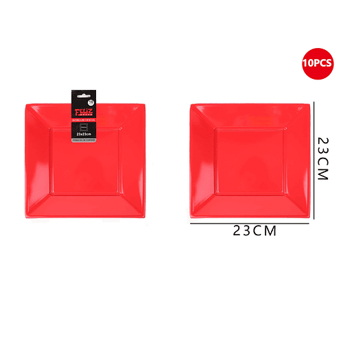 Plato Plástico Cuadrado Rojo 23cm