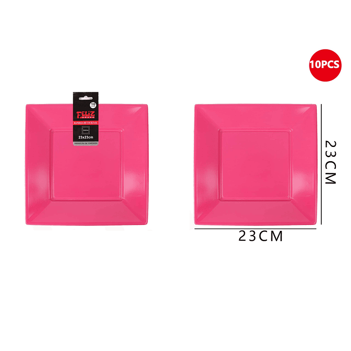 Plato Plástico Cuadrado Fucsia 23cm 1