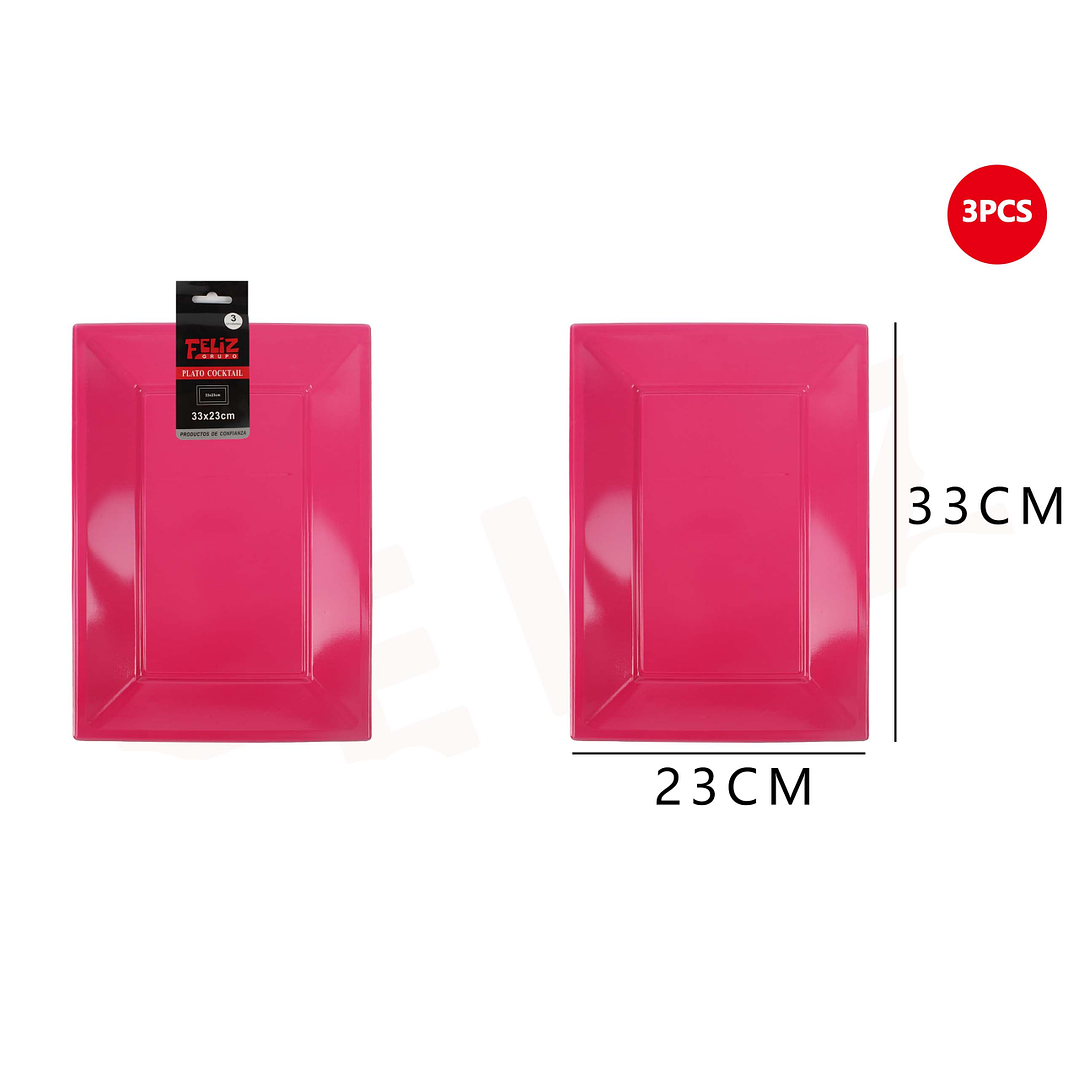 Bandeja Plástica Cuadrada Fuscia 3Pcs 23x33cm 1