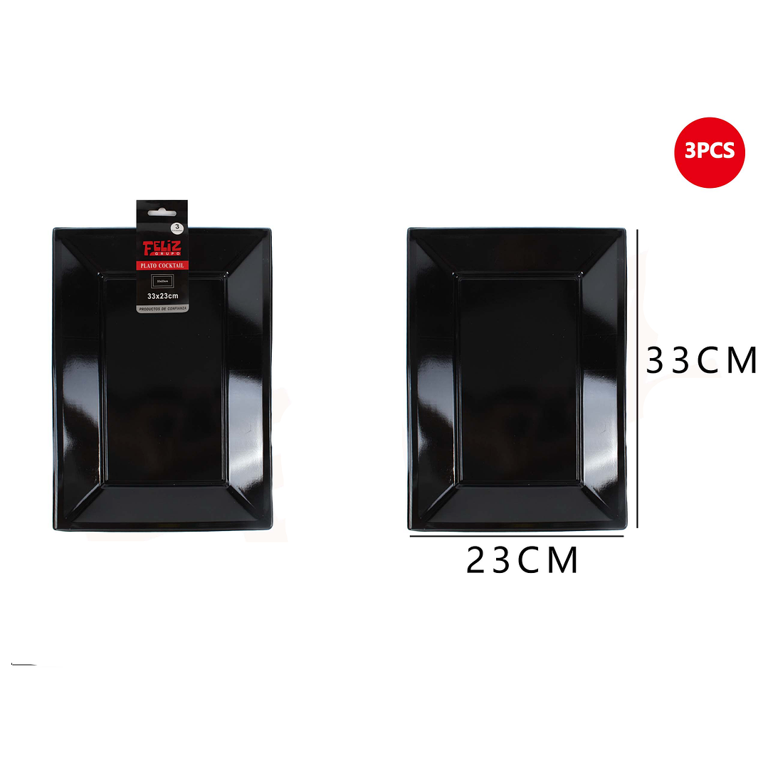 Bandeja Plástica Cuadrada Negro 3Pcs 23x33cm 1