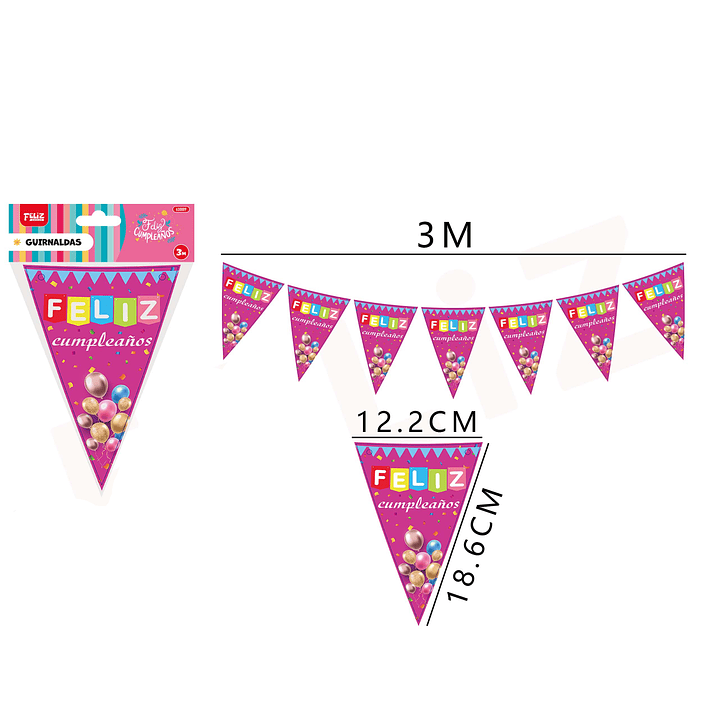 Guirnalda de cumpleaños con Frase y globos Rosado 3M 1
