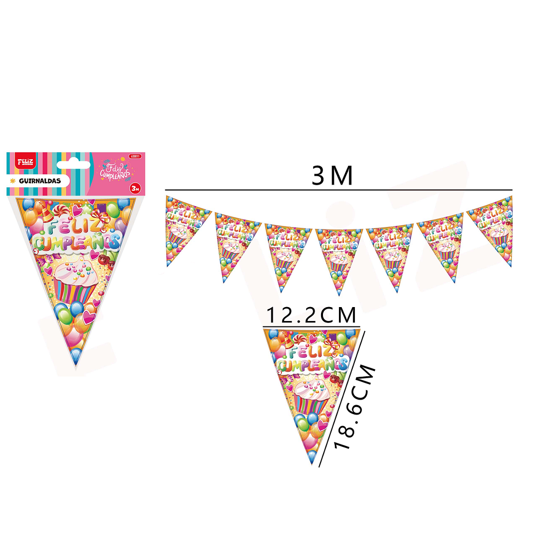 Guirnalda de cumpleaños con Frase y Cupcake 3M 1