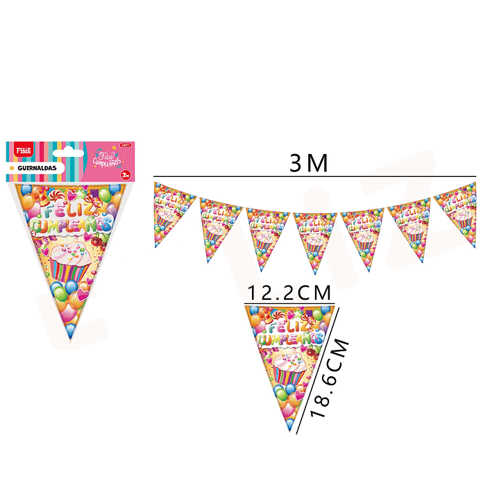 Guirnalda de cumpleaños con Frase y Cupcake 3M 1
