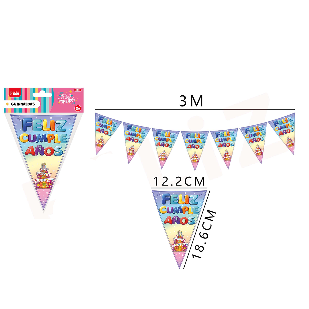 Guirnalda de cumpleaños con Torta 3M 1