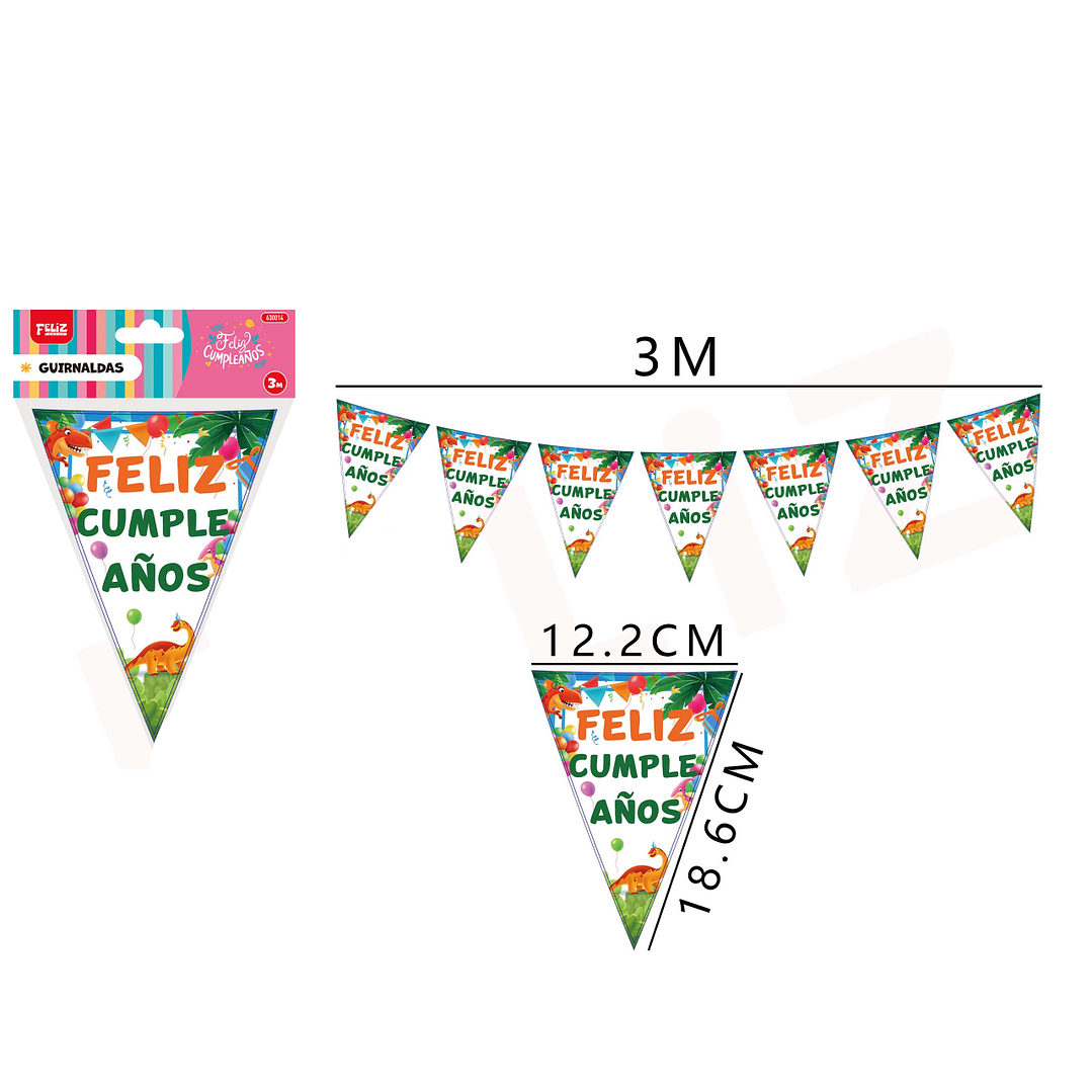 Guirnalda de cumpleaños con Frase y Dinosaurio 3M 1