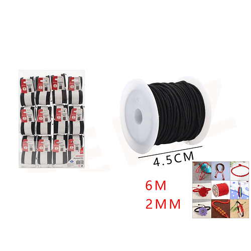 Cordón Elástico Negro 6m*2mm