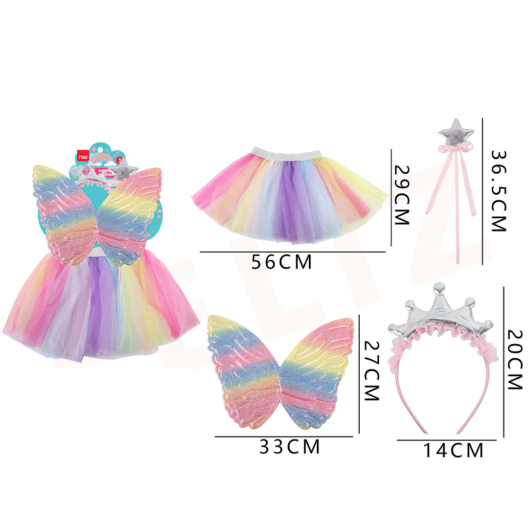Set Disfraz Tutu+ Alas y Corona Multicolor 1