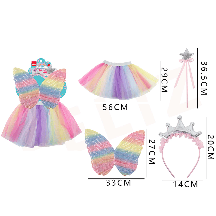 Set Disfraz Tutu+ Alas y Corona Multicolor 1