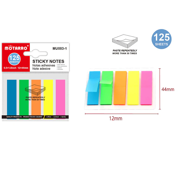Notas Adhesivas Fluorescente 12x44mm 125 Unidades 1
