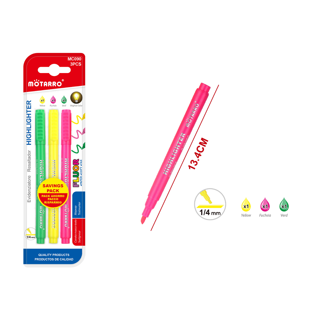 Destacador largo Fluor 13.4cm 3pcs 1