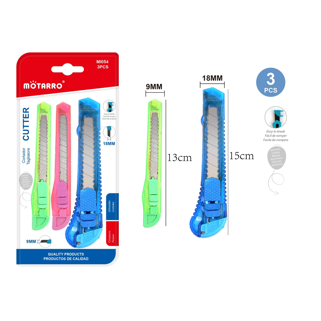 Set Cuchillo Cartonero 3 Medidas 3 pcs 1