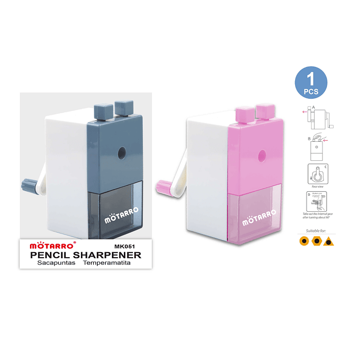 Sacapunta con depósito y Manivela Cuadrado 1