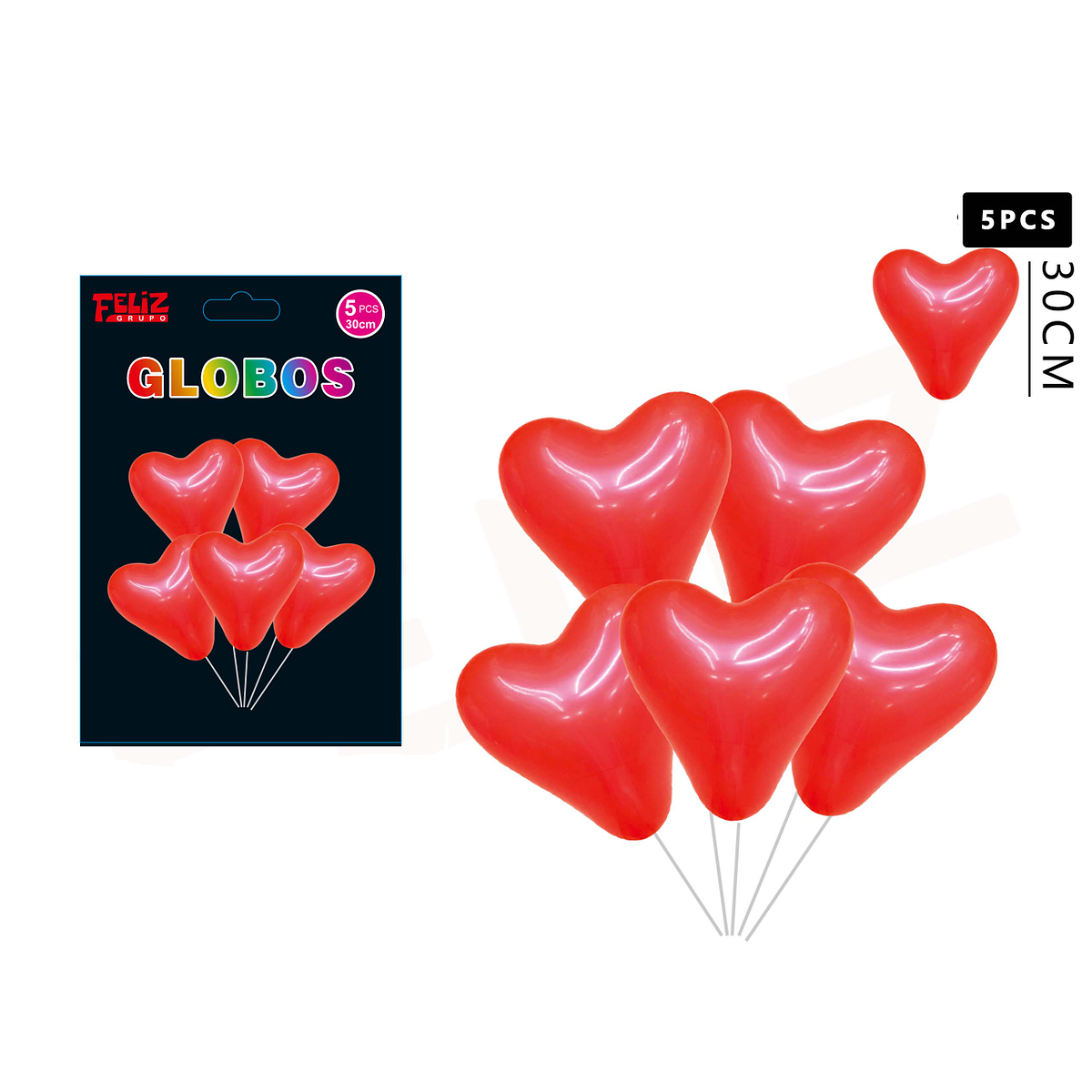 Globos Corazón Rojos 5/ud
