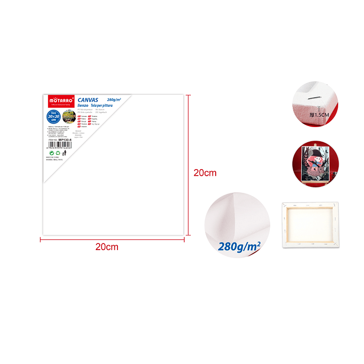 Tela para pintura 20x20cm 280G 1.5cm 1