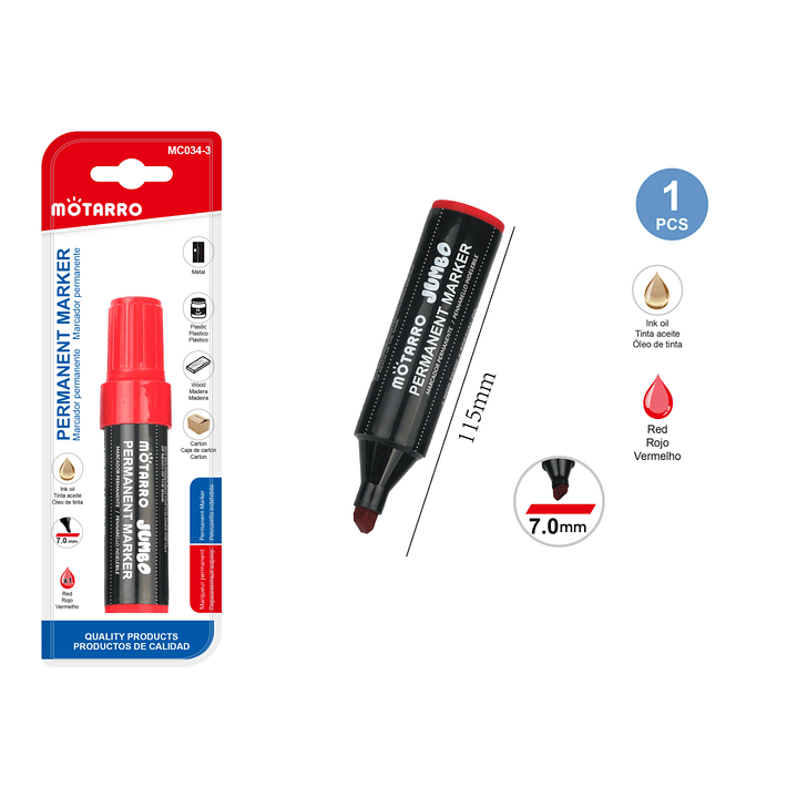 Marcador Permanente Rojo 7,0mm 11.5cm 1