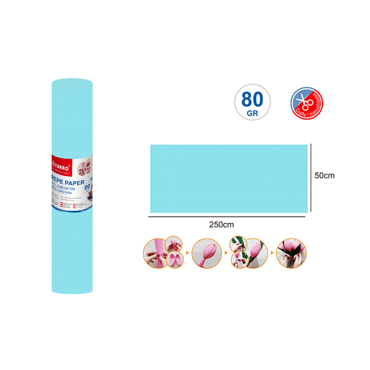 Papel Crepé Agua Marina 50x250 cm 80g 1