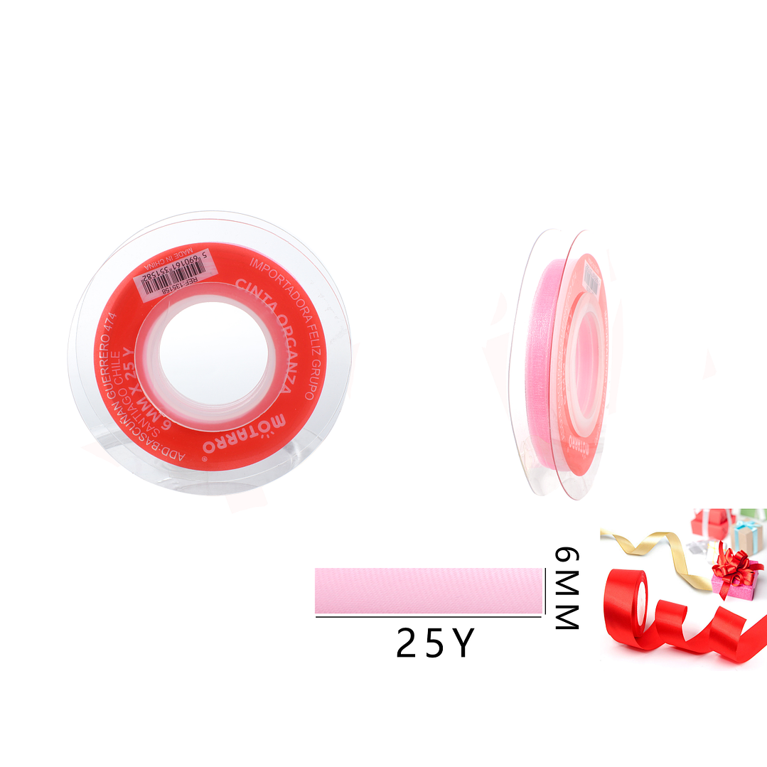 Cinta Organza Rosado Claro 6mm*25Y 1