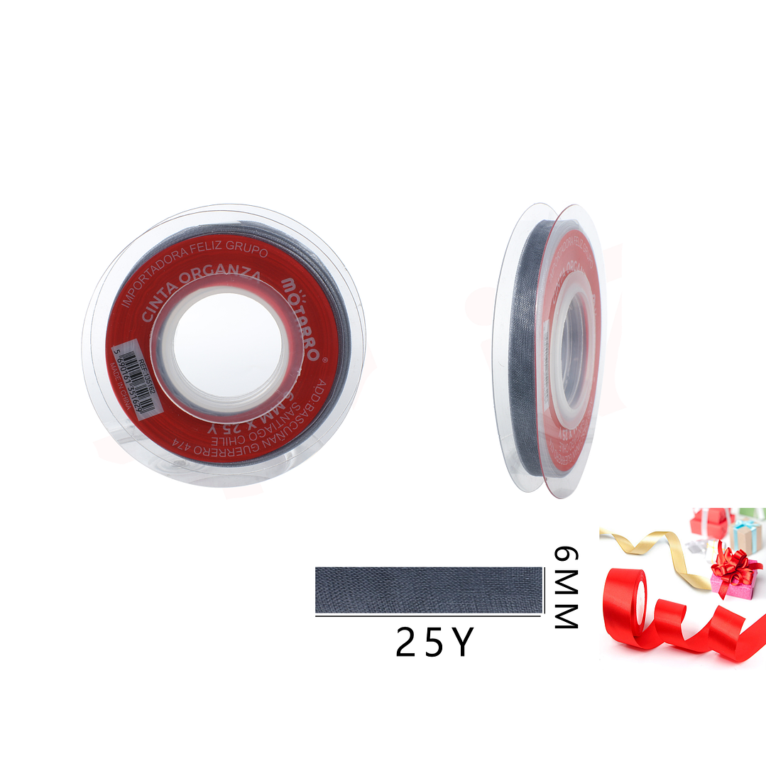 Cinta Organzaplateado 6mm*25Y 1