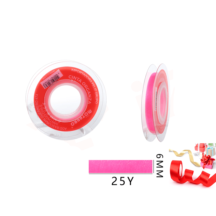 Cinta Organza Rosado 6mm*25Y 1