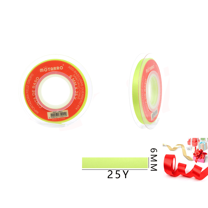 Cinta de Raso Amarillo Limón 6mm*25Y 1