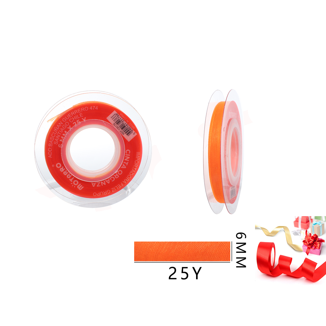 Cinta Organza Naranjo 6mm*25Y 1