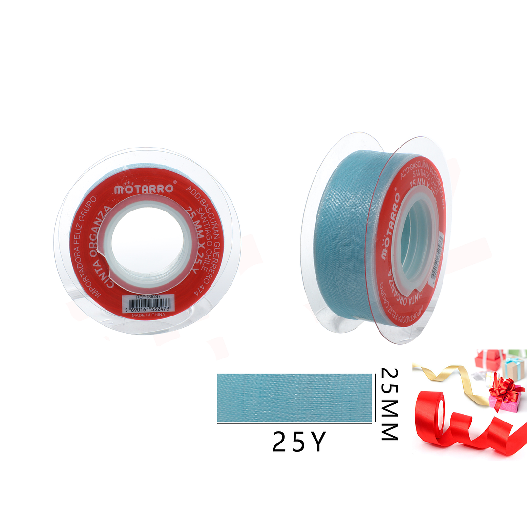 Cinta Organza Celeste 25mm*25Y 1