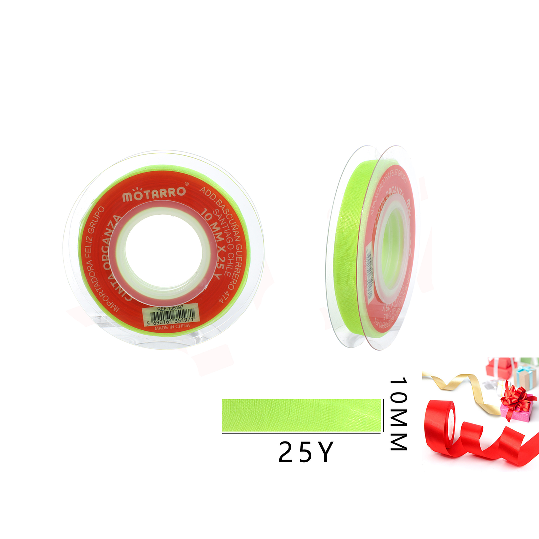 Cinta Organza Amarillo Fluor 10mm*25Y 1