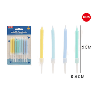 Velas de Cumpleaños Multicolor Pastel Celeste 8pcs