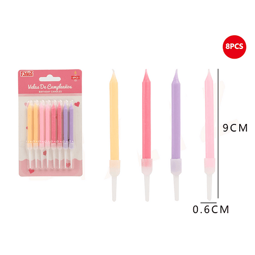 Velas de Cumpleaños Multicolor Pastel Rosa 8 pcs